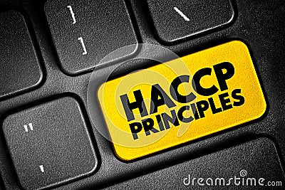 HACCP PRINCIPLES, identification, evaluation, and control of food safety hazards based on the following seven principles, text Stock Photo