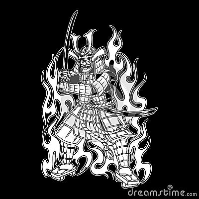 Hachiman Japanese Mythology Black and White Illustration Vector Illustration