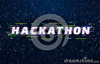Hackathon background. Hack marathon coding event, glitch poster and saturated binary data code flux vector background Vector Illustration