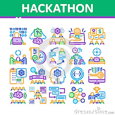 Hackathon Development Collection Icons Set Vector Vector Illustration