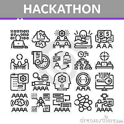 Hackathon Development Collection Icons Set Vector Vector Illustration
