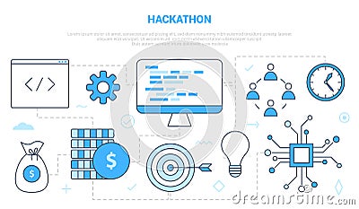 Hackathon development concept with icon set template banner with modern blue color style Vector Illustration