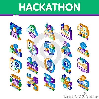 Hackathon Development Isometric Icons Set Vector Vector Illustration