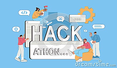 Hackathon technology with programmers, graphic designer and developers Vector Illustration