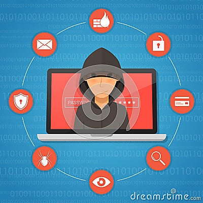 Hacker activity and attack concept. Vector Illustration