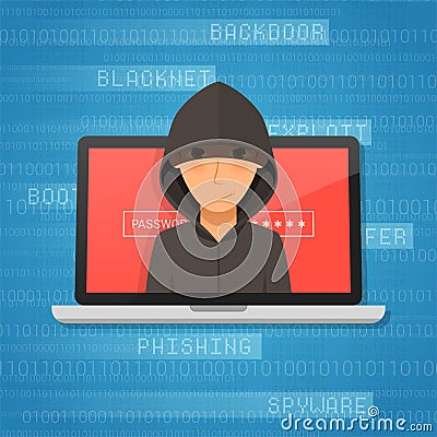 Hacker activity and attack concept. Vector Illustration