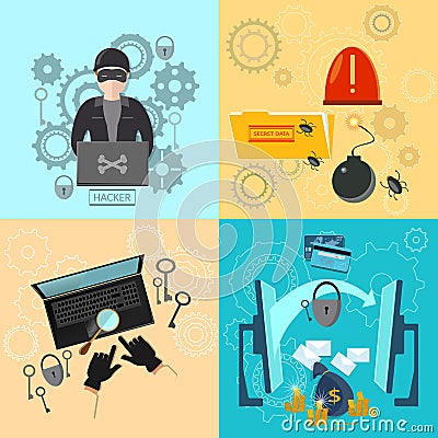 Hacker activity computer bank account hacking Vector Illustration