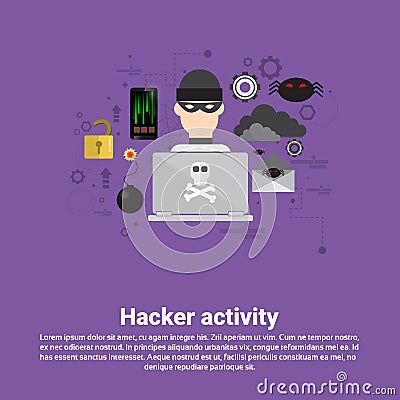 Hacker Activity Data Protection Privacy Internet Information Security Web Banner Vector Illustration