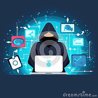Hacker. Anonymous hacker. Hacker 2d illustration. Cyberspace. Cartoon Illustration