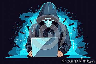 Hacker. Anonymous hacker. Hacker 2d illustration. Cyberspace. Cartoon Illustration