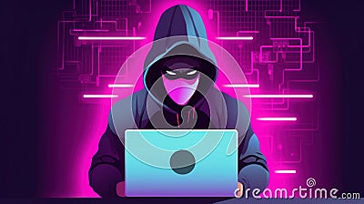 Hacker. Anonymous hacker. Hacker 2d illustration. Cyberspace. Cartoon Illustration
