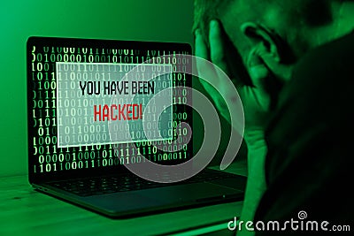 Hacker attack on Computer. Warning text on PC You have been hacked Stock Photo