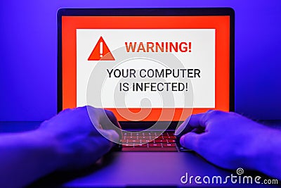 Hacker attack on Computer. Warning text on PC You have been hacked Stock Photo