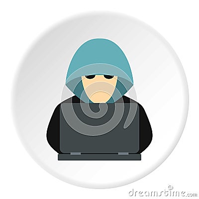 Hacker behind computer icon, flat style Cartoon Illustration