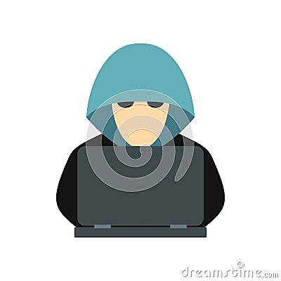 Hacker behind a computer icon, flat style Vector Illustration