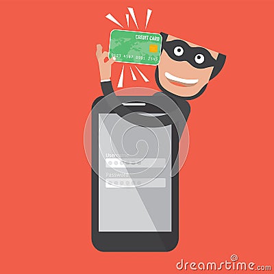 Hacker Breaks Into Smartphone. Data Theft Vector Illustration