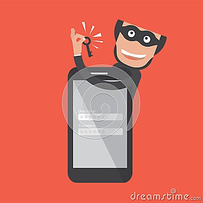 Hacker Breaks Into Smartphone. Data Theft Vector Illustration