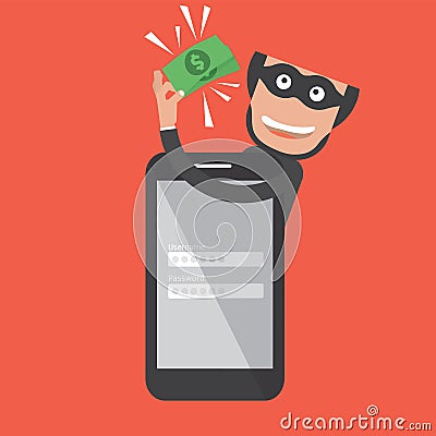 Hacker Breaks Into Smartphone. Data Theft Vector Illustration