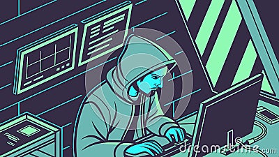 Hacker coding at computer, cyber security, digital crime, technology vector design Generative AI Vector Illustration
