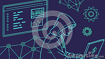 Hacker coding on laptop, cybersecurity and digital technology illustration vector design Generative AI Vector Illustration
