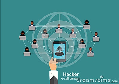 The hacker community, hacker network computers. around the world illustration Vector Illustration