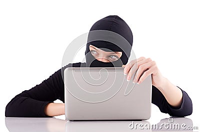 Hacker with computer Stock Photo