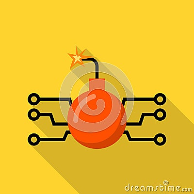 Hacker computer bomb icon, flat style Vector Illustration