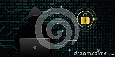 Hacker cracks secure digital data connection Vector Illustration