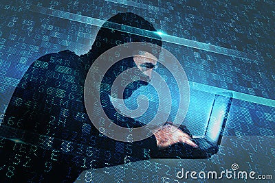Hacker creates a backdoor access on a computer. Concept of internet security Stock Photo