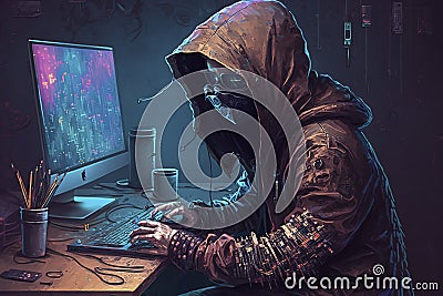 hacker cyberpunk computer room cybercrime code Stock Photo