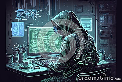 hacker cyberpunk computer room cybercrime code Stock Photo