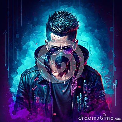 Hacker cyberpunk portrate. Generative AI Cartoon Illustration