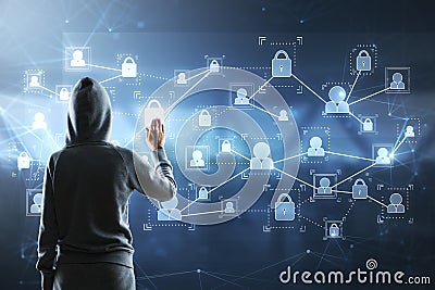 Hacker and digital screne Stock Photo