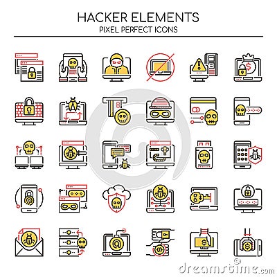 Hacker Elements , Thin Line Vector Illustration