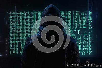 hacker front of his computer committing digital cybercrime. Generative AI Stock Photo