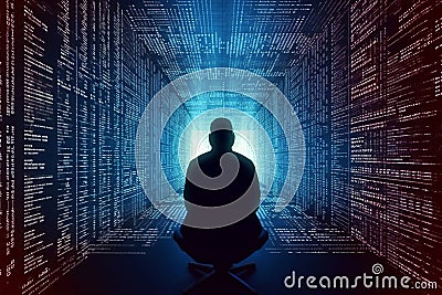 hacker front of his computer committing digital cybercrime. Generative AI Stock Photo