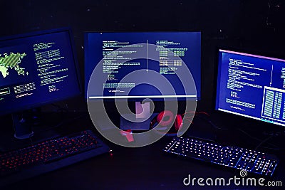 Hacker hacking a coding cyberspace information Stock Photo