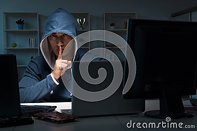 The hacker hacking computer at night Stock Photo