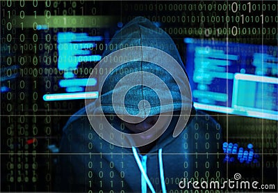 Hacker hacking a cyberspace network Stock Photo