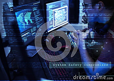 Hacker hacking a cyberspace network Stock Photo