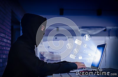 Hacker hacking decode security lock payments system with email,credit card,bitcoin and dollar currency online Stock Photo