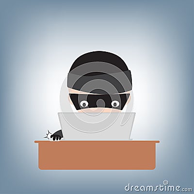 Hacker hacking password on notebook on table, illustration vector in flat design Vector Illustration