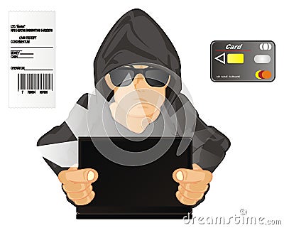 Hacker and two objects Stock Photo
