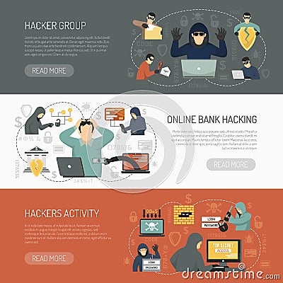 Hacker Horizontal Banner Set Vector Illustration