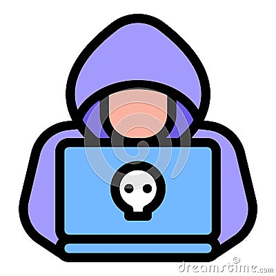 Hacker Icon Cybersecurity and Coding in Flat Line Color Style Vector Illustration
