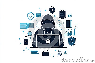 Hacker icon with cybersecurity symbols depicting online security and digital hacking concepts Stock Photo