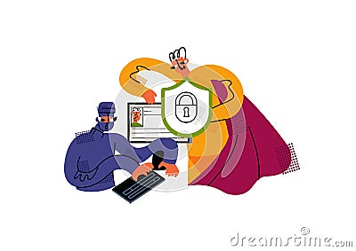 Hacker, identity thief at work Vector Illustration