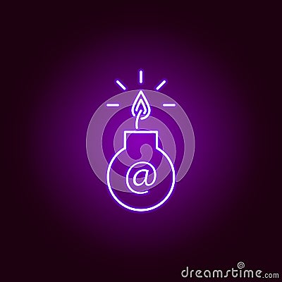 Hacker, infected e-mail icon in neon style. Can be used for web, logo, mobile app, UI, UX Vector Illustration