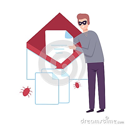 Hacker Infected Emails by Viruses, Cyber Internet Security, Computer Attack Vector Illustration Vector Illustration