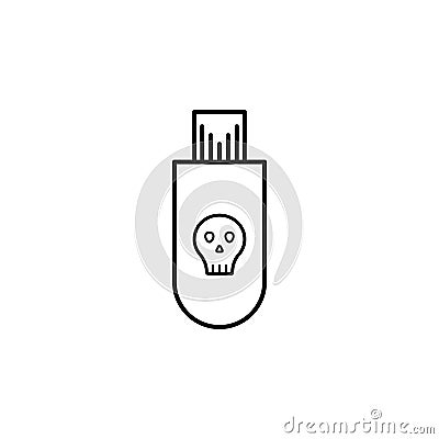 Hacker, infected USB flash drive icon on white background. Can be used for web, logo, mobile app, UI UX Vector Illustration